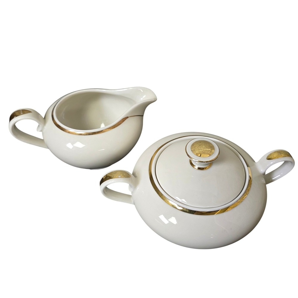 Bavaria Creamer Sugar Bowl Set Gold Trim Porcelain Vintage GOOD Elegant Regency